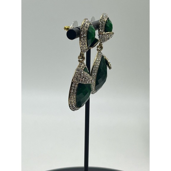 Amrita Singh Gold Tone Austrian Pave Crystal Turquoise Green Teardrop Earrings - Picture 8 of 12